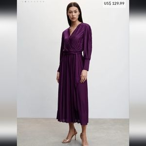 Mango pleated purple wrap dress
